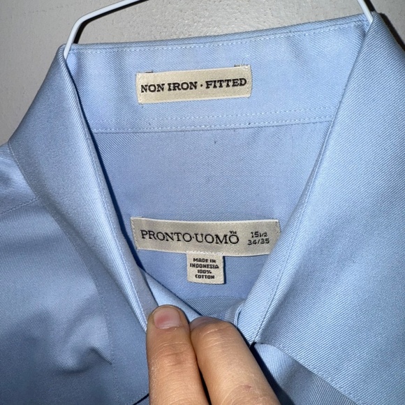 PRONTO UOMO Mens 15.5 34/35 Light Blue Long Sleeve Button Up Dress Shirt OO20 - Picture 2 of 4